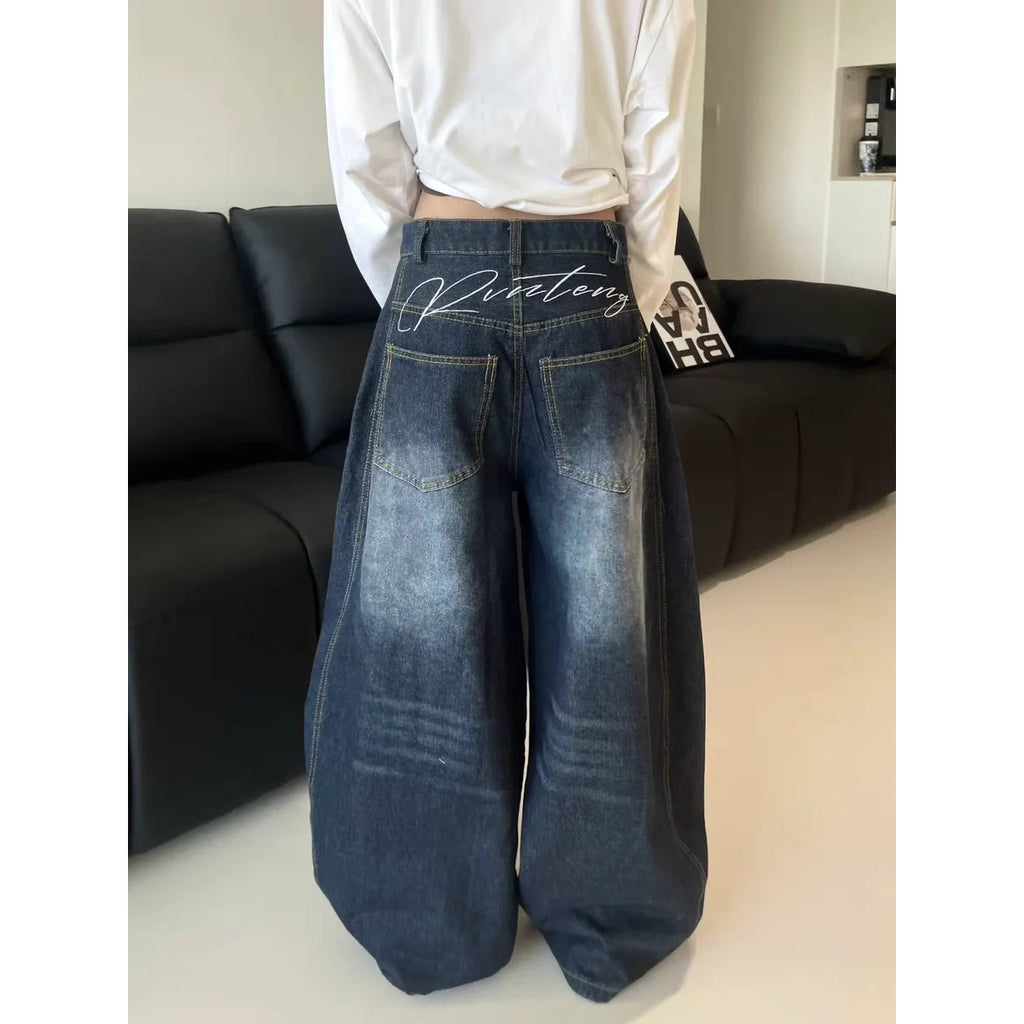 Women's Y2K Baggy Loose Oversized Jeans Washed Denim High Street Vintage Wide Leg Style