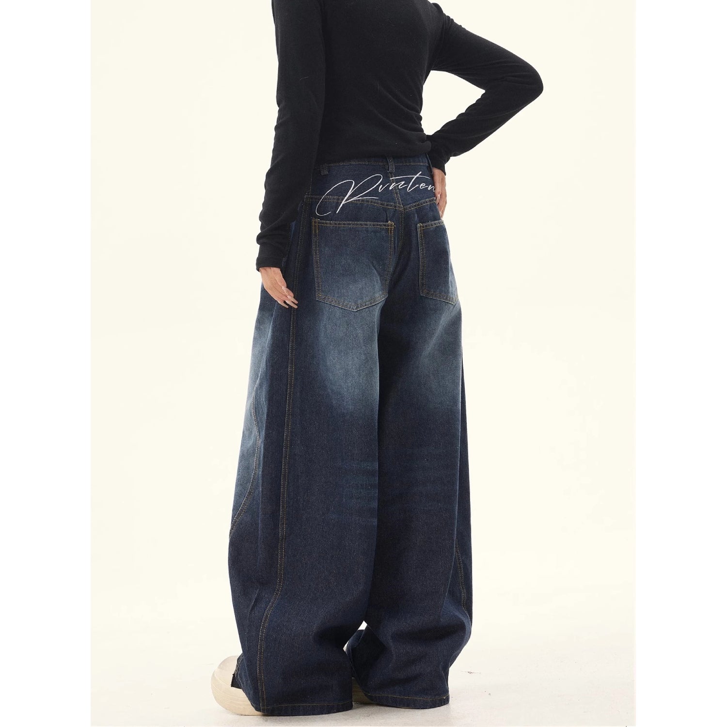 Women's Y2K Baggy Loose Oversized Jeans Washed Denim High Street Vintage Wide Leg Style