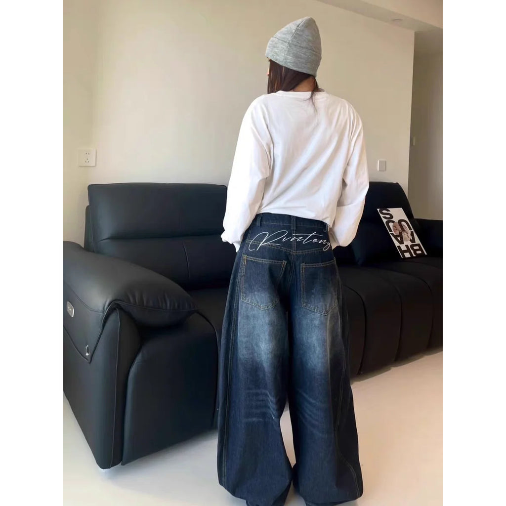 Women's Y2K Baggy Loose Oversized Jeans Washed Denim High Street Vintage Wide Leg Style
