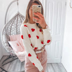Love Hearts Pullover Sweater Women's Knitted Embroidery Winter Jumper