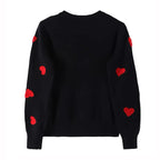 Love Hearts Pullover Sweater Women's Knitted Embroidery Winter Jumper