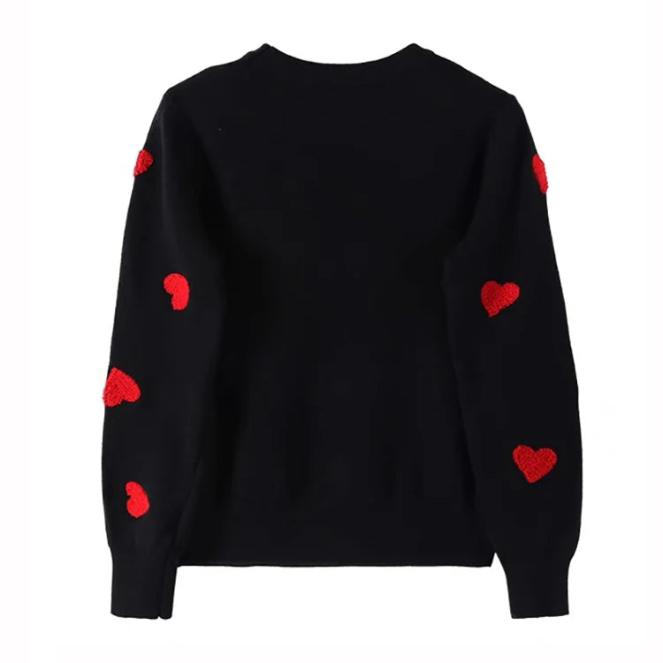 Love Hearts Pullover Sweater Women's Knitted Embroidery Winter Jumper