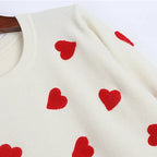 Love Hearts Pullover Sweater Women's Knitted Embroidery Winter Jumper