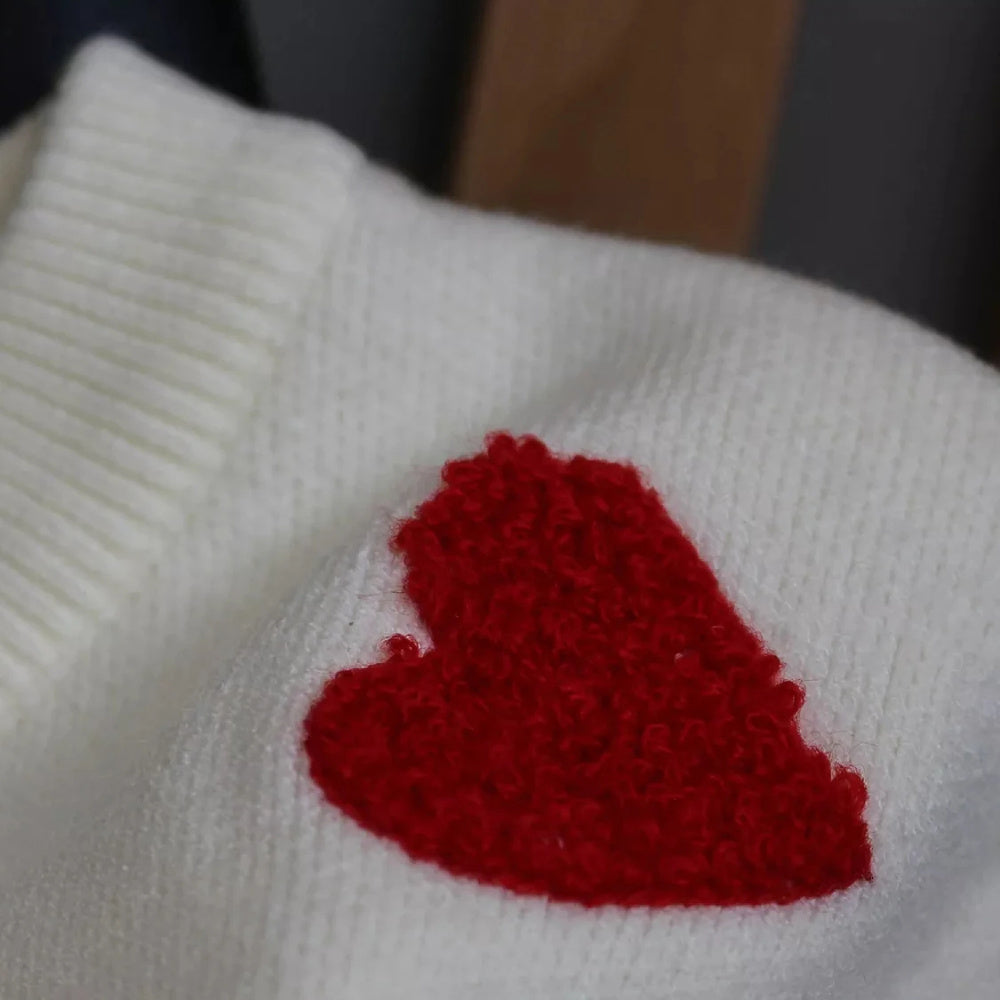 Love Hearts Pullover Sweater Women's Knitted Embroidery Winter Jumper
