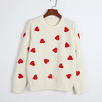 Love Hearts Pullover Sweater Women's Knitted Embroidery Winter Jumper
