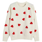 Love Hearts Pullover Sweater Women's Knitted Embroidery Winter Jumper