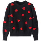 Love Hearts Pullover Sweater Women's Knitted Embroidery Winter Jumper