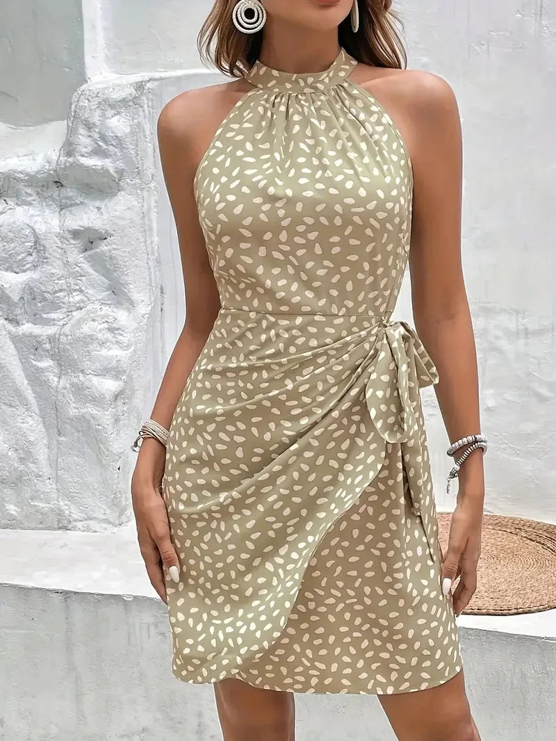 Women's Mini Dress – Halter Neck with Wrap Silhouette