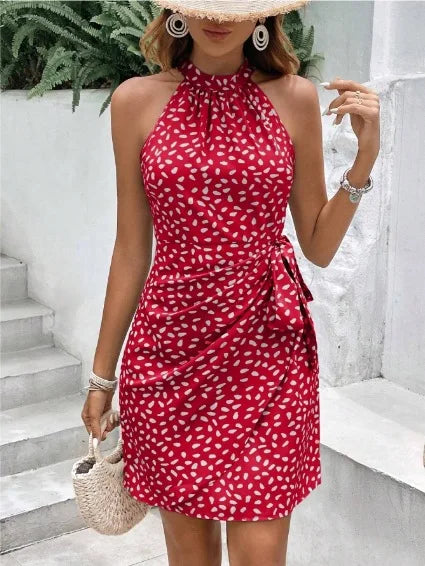 Women's Mini Dress – Halter Neck with Wrap Silhouette