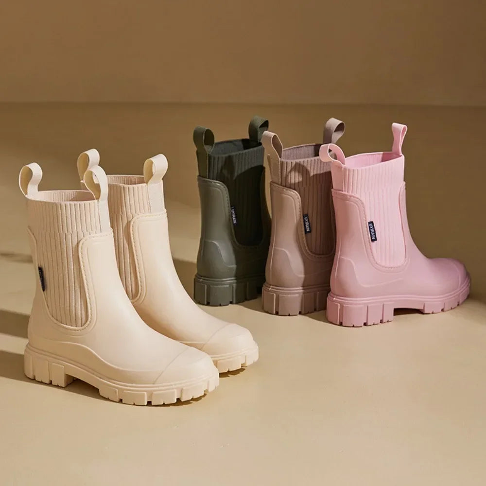Stylish Comfortable Women Rain Boots Chelsea Waterproof Fashion Cute