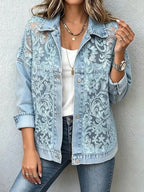 Women's Floral Lace Embroidered Patchwork Denim Jacket