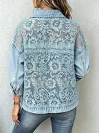Women's Floral Lace Embroidered Patchwork Denim Jacket