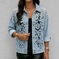 Women's Floral Lace Embroidered Patchwork Denim Jacket