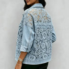 Women's Floral Lace Embroidered Patchwork Denim Jacket