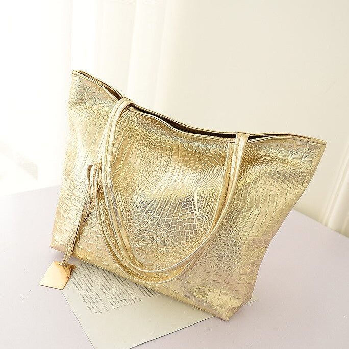 Shoulder Tote Handbag Crocodile-Pattern Large Capacity Work Bag