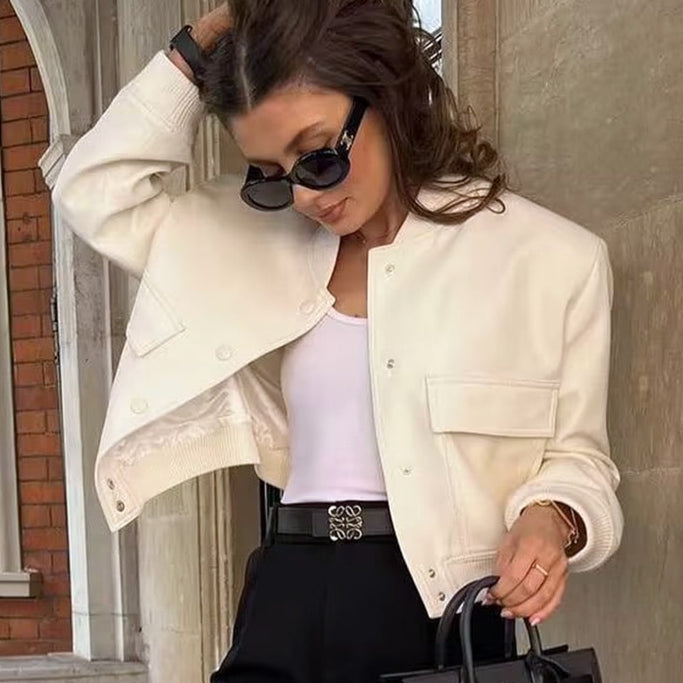 Bomber Jacket - Cropped Single-Breasted Classy Jacket Women's Wear