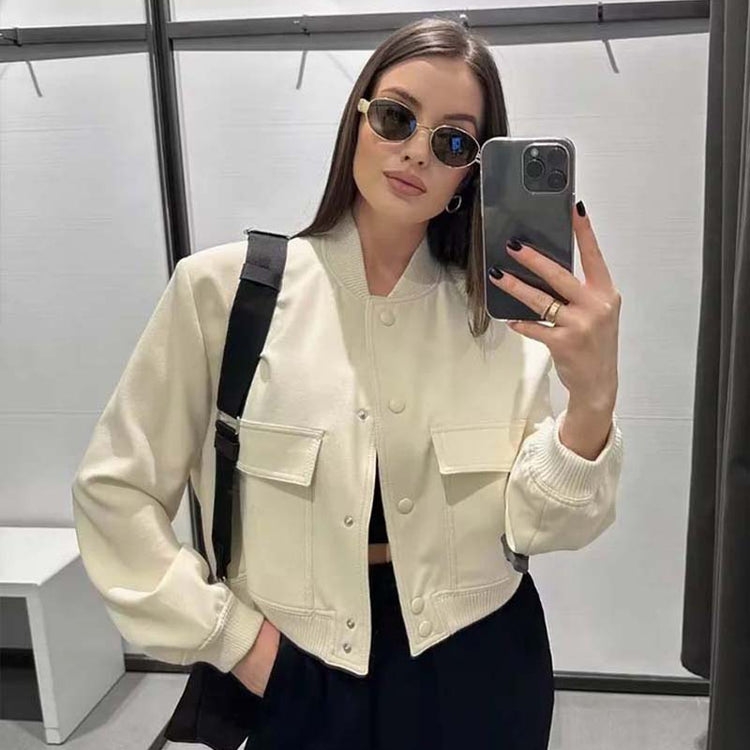 Bomber Jacket - Cropped Single-Breasted Classy Jacket Women's Wear