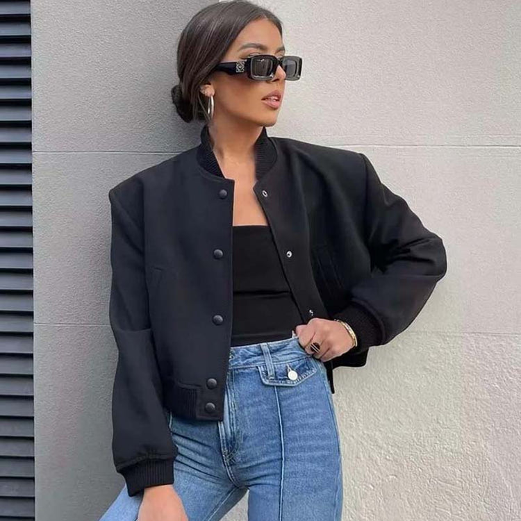 Bomber Jacket - Cropped Single-Breasted Classy Jacket Women's Wear