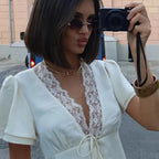 Women's Lace V-Neck Vintage Blouse