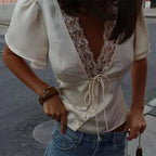 Women's Lace V-Neck Vintage Blouse