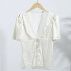 Women's Lace V-Neck Vintage Blouse