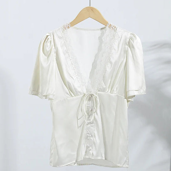 Women's Lace V-Neck Vintage Blouse