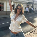 Women's Lace V-Neck Vintage Blouse