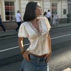 Women's Lace V-Neck Vintage Blouse