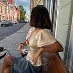 Women's Lace V-Neck Vintage Blouse