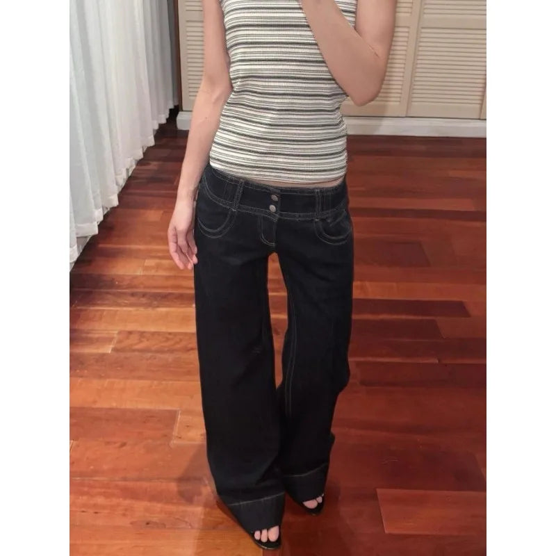 Women's Retro Baggy Low Waist Wide Leg Grunge Jeans