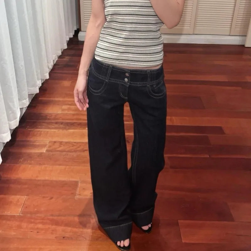 Women's Retro Baggy Low Waist Wide Leg Grunge Jeans