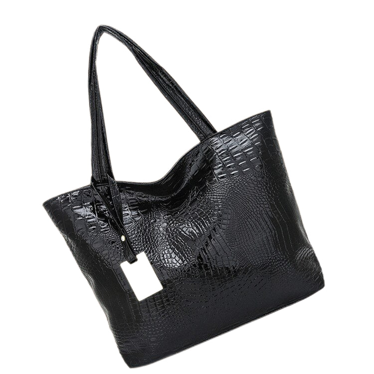 Shoulder Tote Handbag Crocodile-Pattern Large Capacity Work Bag