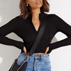 Crop Top Pullover Knitted Zip Sweater Women's