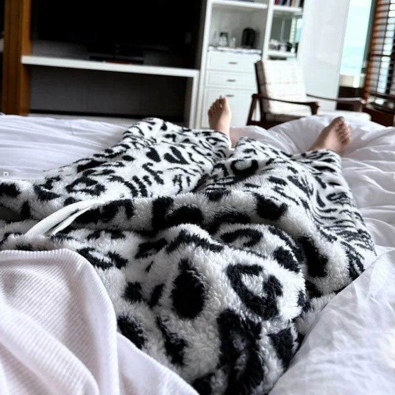 Women's Baggy Thick Pants Leopard Print Sherpa Sweatpants