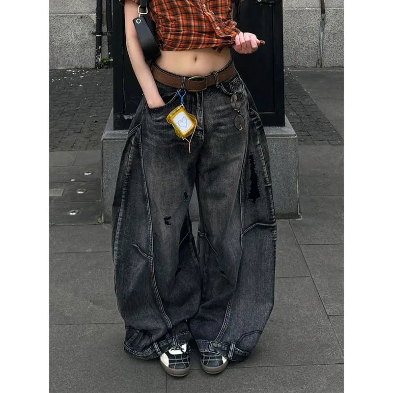 Women's Ultra Baggy Cargo Denim Jeans Vintage Wide Leg Y2K