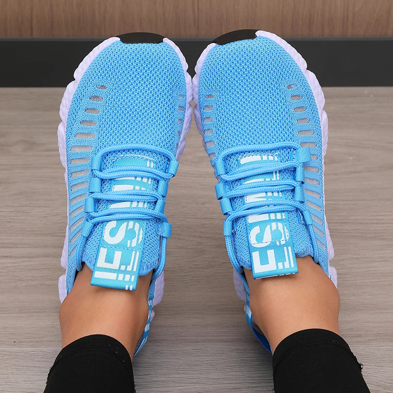 Blue cute air mesh breathable women's athletic sneaker shoes comfortable light. 