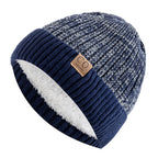 Knit Two-Tone Beanie | Warm Fur-Lined Folded-Brim Unisex Hat