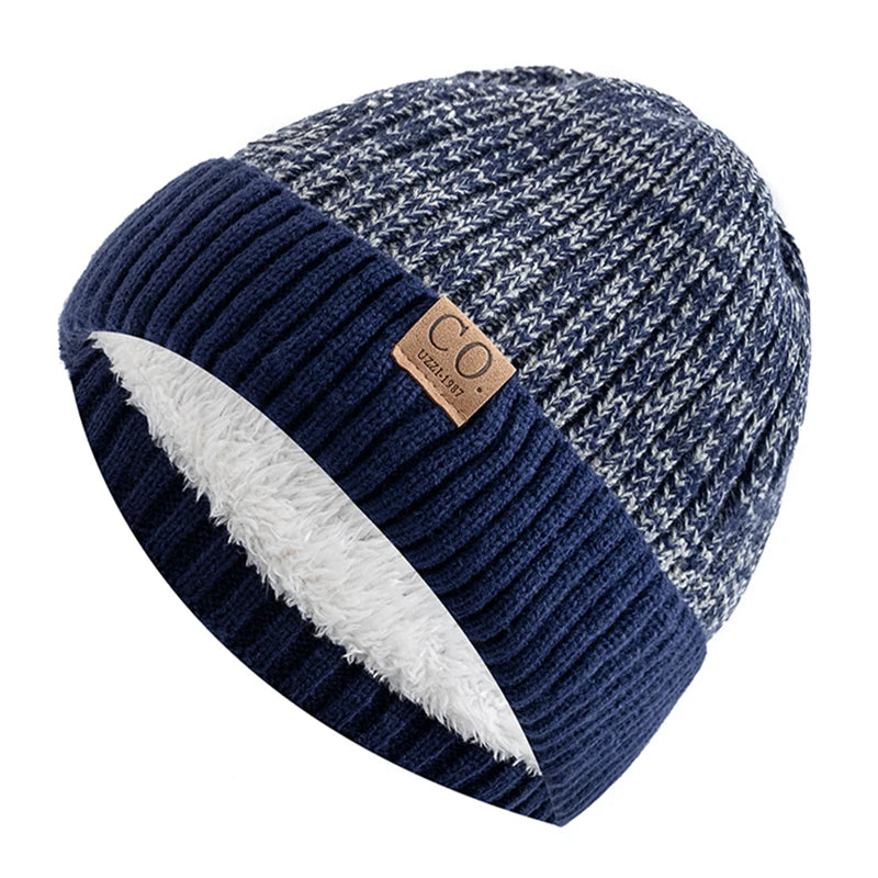 Knit Two-Tone Beanie | Warm Fur-Lined Folded-Brim Unisex Hat