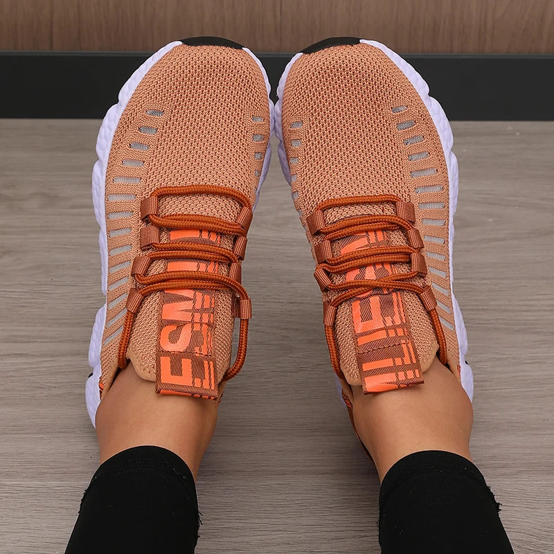 Khaki orange sneakers women's light soft comfortable.