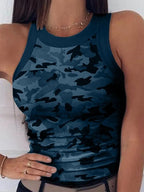 Women's Camo Ribbed Tank Top Stretchy Top