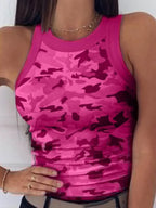Women's Camo Ribbed Tank Top Stretchy Top