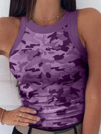 Women's Camo Ribbed Tank Top Stretchy Top
