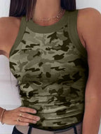Women's Camo Ribbed Tank Top Stretchy Top