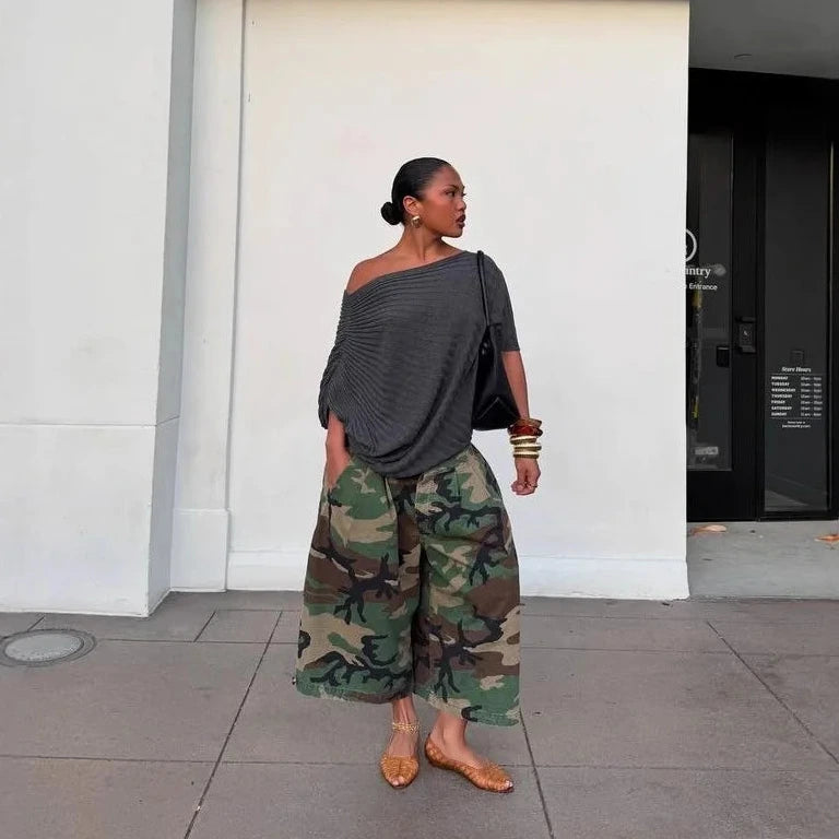 Women's Camo Ultra Baggy Extra Long Shorts Loose Capri Pants