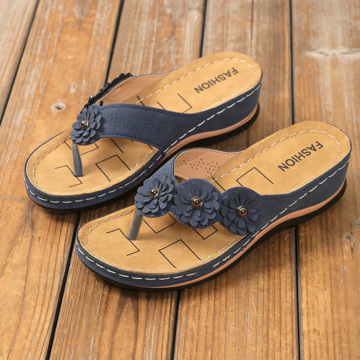 Women's Flower Thongs Sandals Open-Toe Slides Comfortable Slip-On Flip-Flops Flats-Keep Melbourne Marvellous Official Store