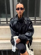 Women's Biker Jacket Faux Leather Motorcycle High Collar