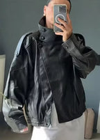 Women's Biker Jacket Faux Leather Motorcycle High Collar