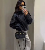 Women's Biker Jacket Faux Leather Motorcycle High Collar