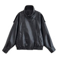 Women's Jacket Faux Pebble Leather Motorcycle Style High Collar