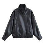 Women's Biker Jacket Faux Leather Motorcycle High Collar